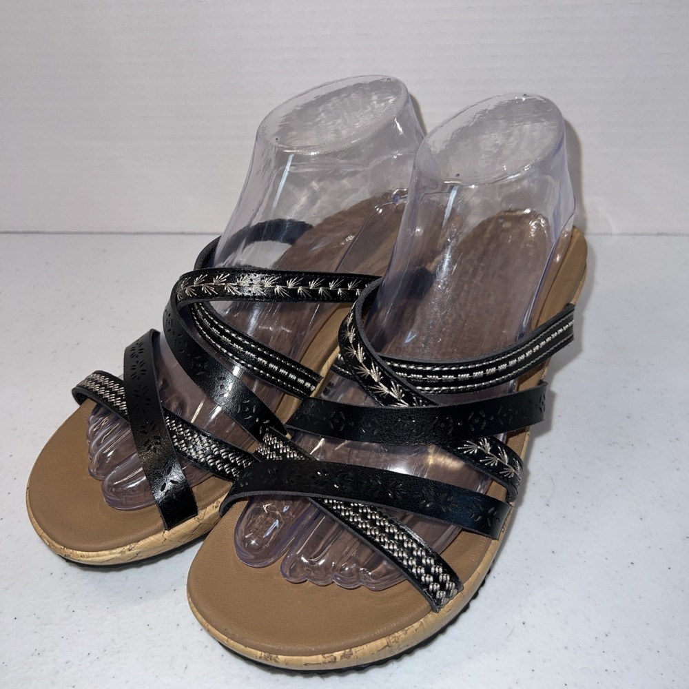 Skechers Beverlee Vegan Wedge Strappy Sandals Tiger Posse Black Size 8